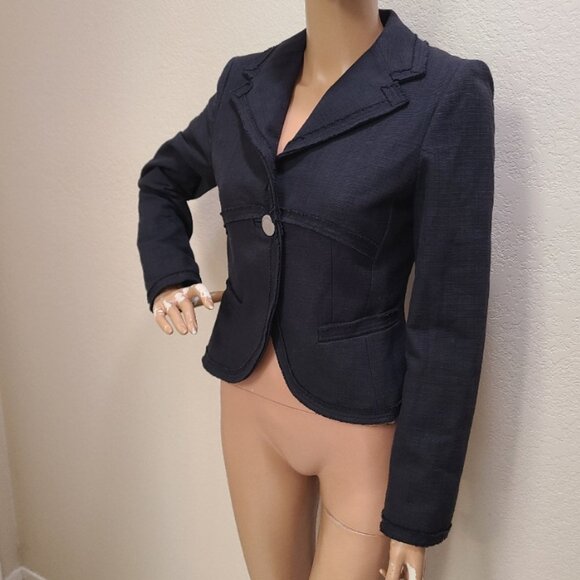 ROSSO DI SERA "LATINA" CROPPED FITTED BLAZER JACKET COTTON RAW EDGES sz 42 - Picture 4 of 8